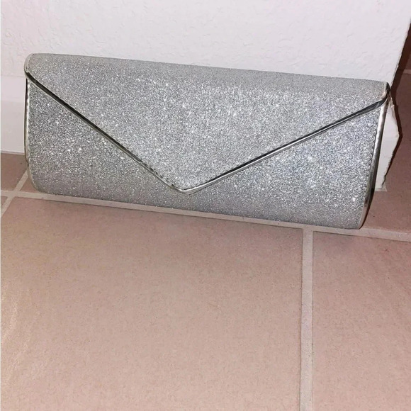 VINTAGE SILVER GLITTER SPARKLE ENVELOPE CLUTCH EVENING BAG - Picture 5 of 6